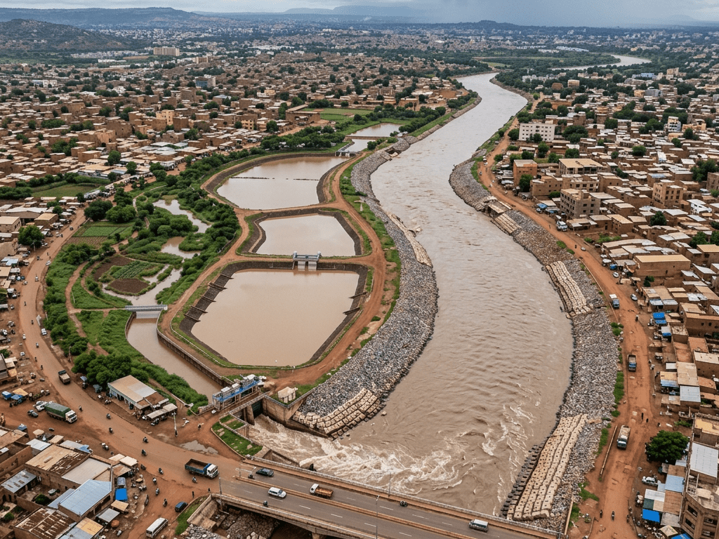 Vue aérien des infrastructures fluviales du Mali