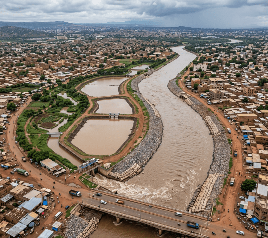 Vue aérien des infrastructures fluviales du Mali