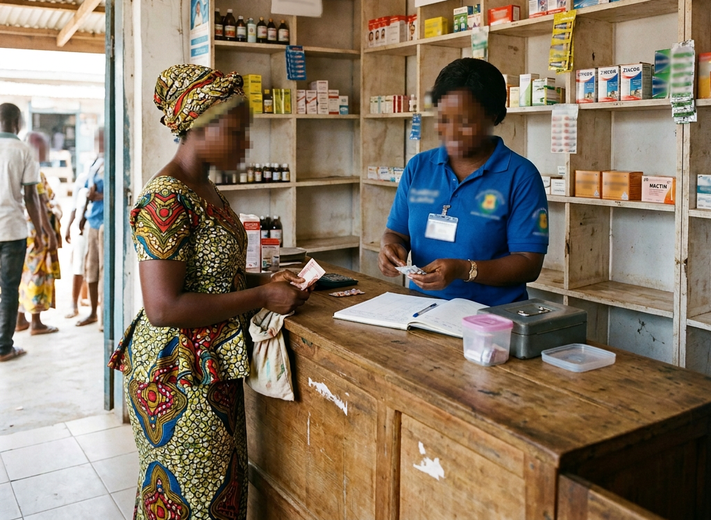 Pharmacist assisting a customer at Al-Barka pharmacy counter