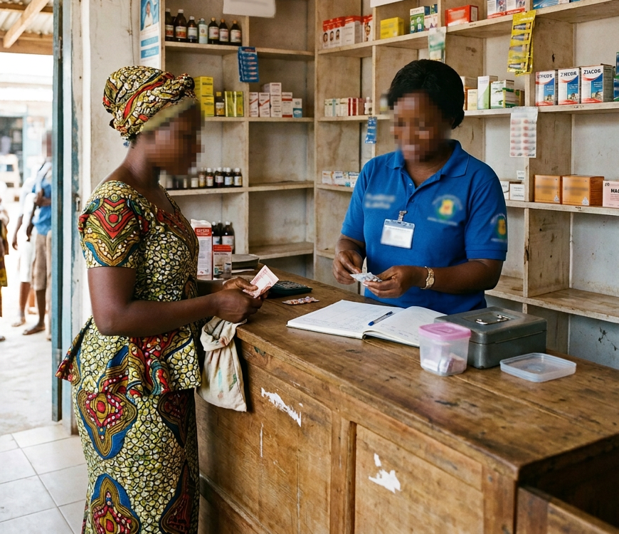 Pharmacist assisting a customer at Al-Barka pharmacy counter